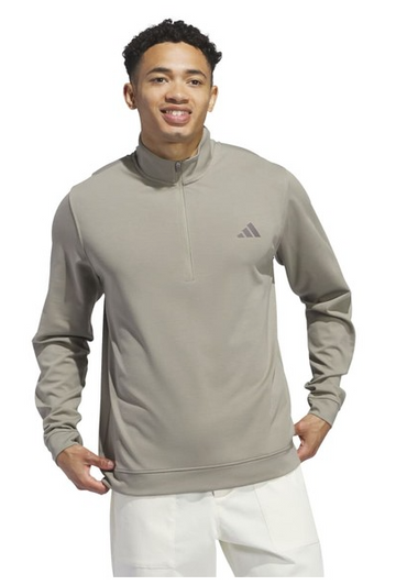 adidas Mens Elevated Quarter Zip Pullover Golf Top Silver Pebble UK SMALL