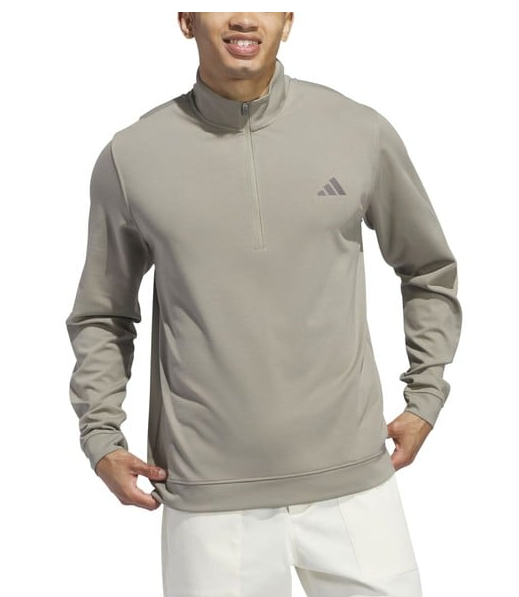 adidas Mens Elevated Quarter Zip Pullover Golf Top Silver Pebble UK SMALL