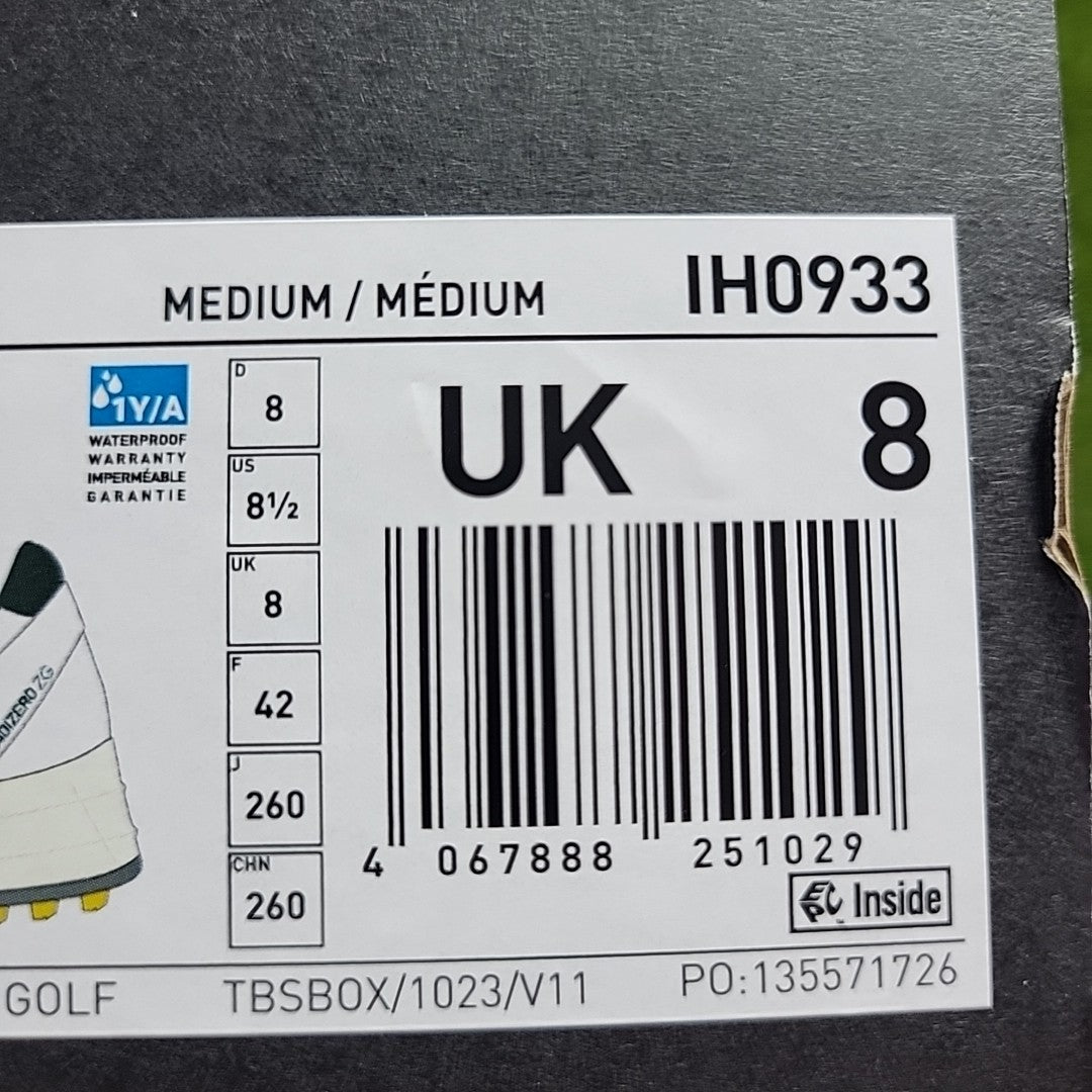 Adidas Adizero ZG Golf Shoes White/Green/Yellow UK 8 *BRAND NEW*