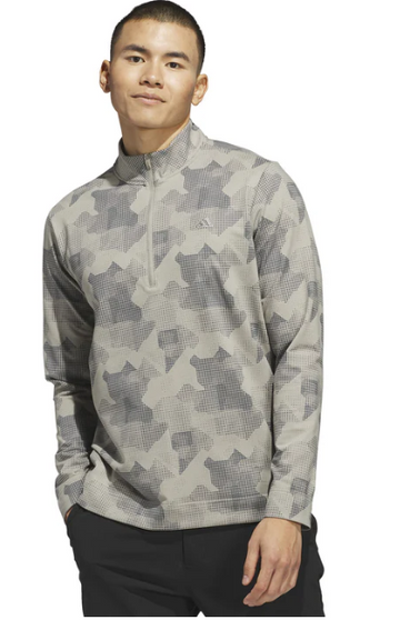 adidas Golf Go-To Print 1/4 Zip Putty Beige UK SMALL IK3019