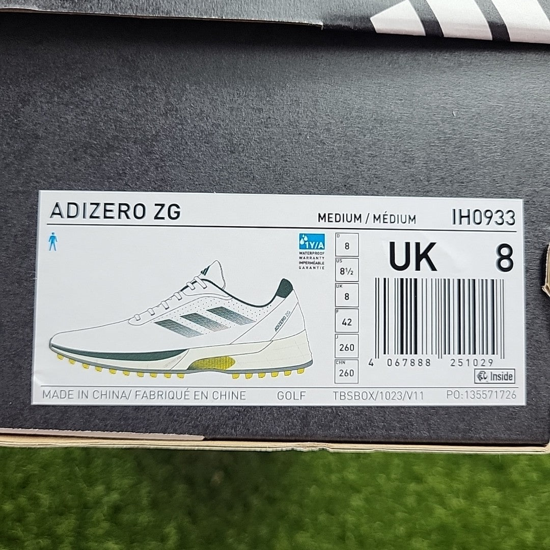 Adidas Adizero ZG Golf Shoes White/Green/Yellow UK 8 *BRAND NEW*