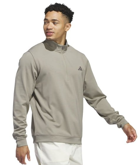 adidas Mens Elevated Quarter Zip Pullover Golf Top Silver Pebble UK SMALL
