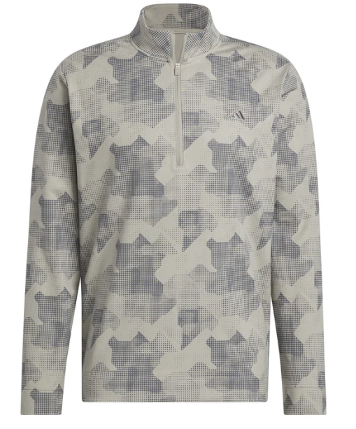 adidas Golf Go-To Print 1/4 Zip Putty Beige UK SMALL IK3019