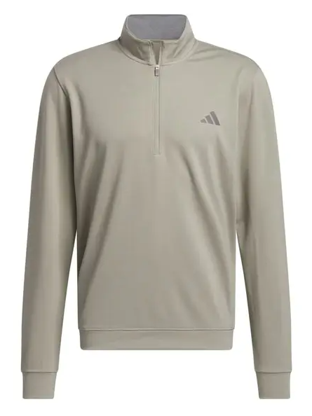 adidas Mens Elevated Quarter Zip Pullover Golf Top Silver Pebble UK SMALL